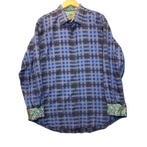 Robert Graham Long Sleeve Shirt Navy plaid Button Down‎ Dress Size 2XL